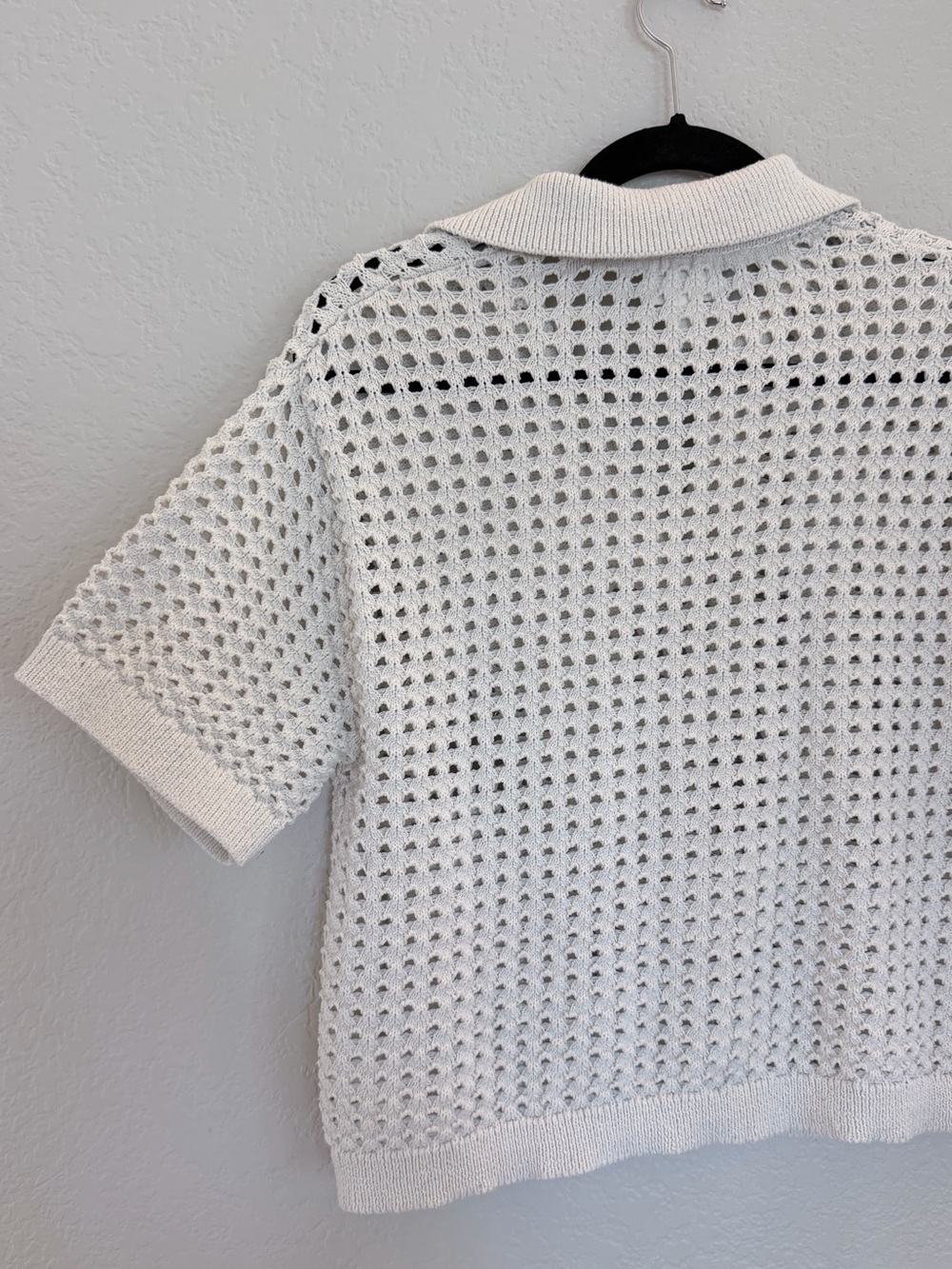 H&M Crochet Open-Collar Polo Sweater Top – Cream, Size S - Picture 6 of 7